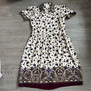 Vintage Floral Shirt Dress Boho Border Print Collared Dress -  SZ 8P